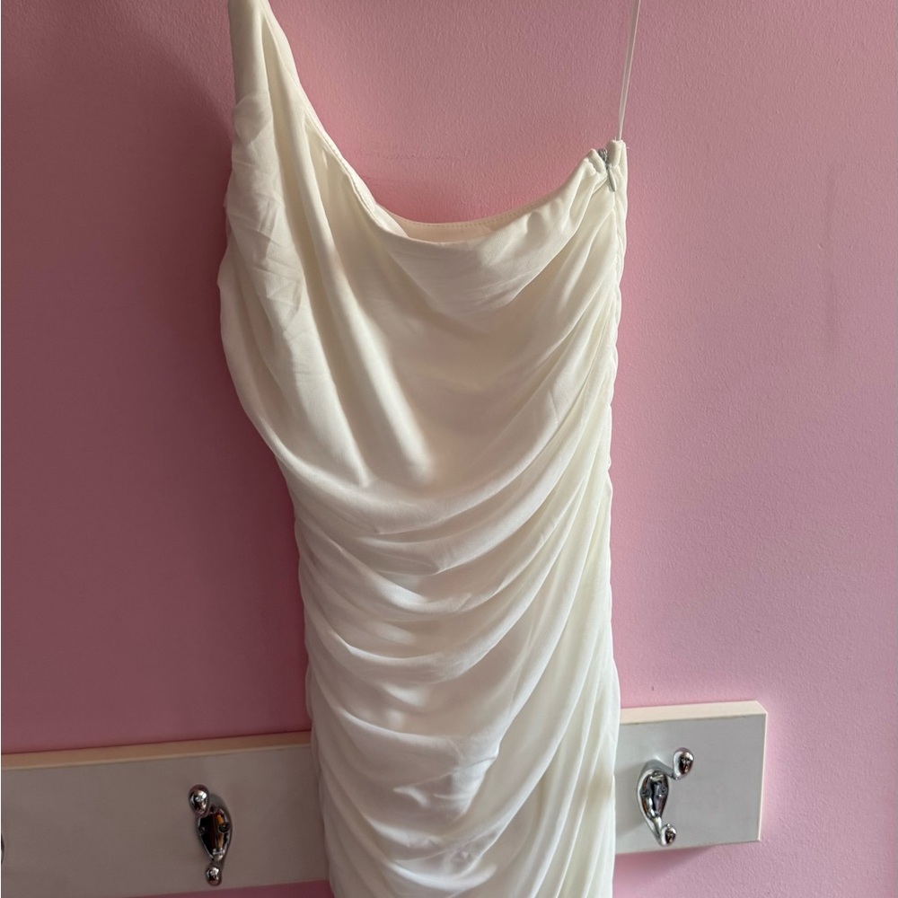 Princess Polly Cream One-Shoulder Draped Dress